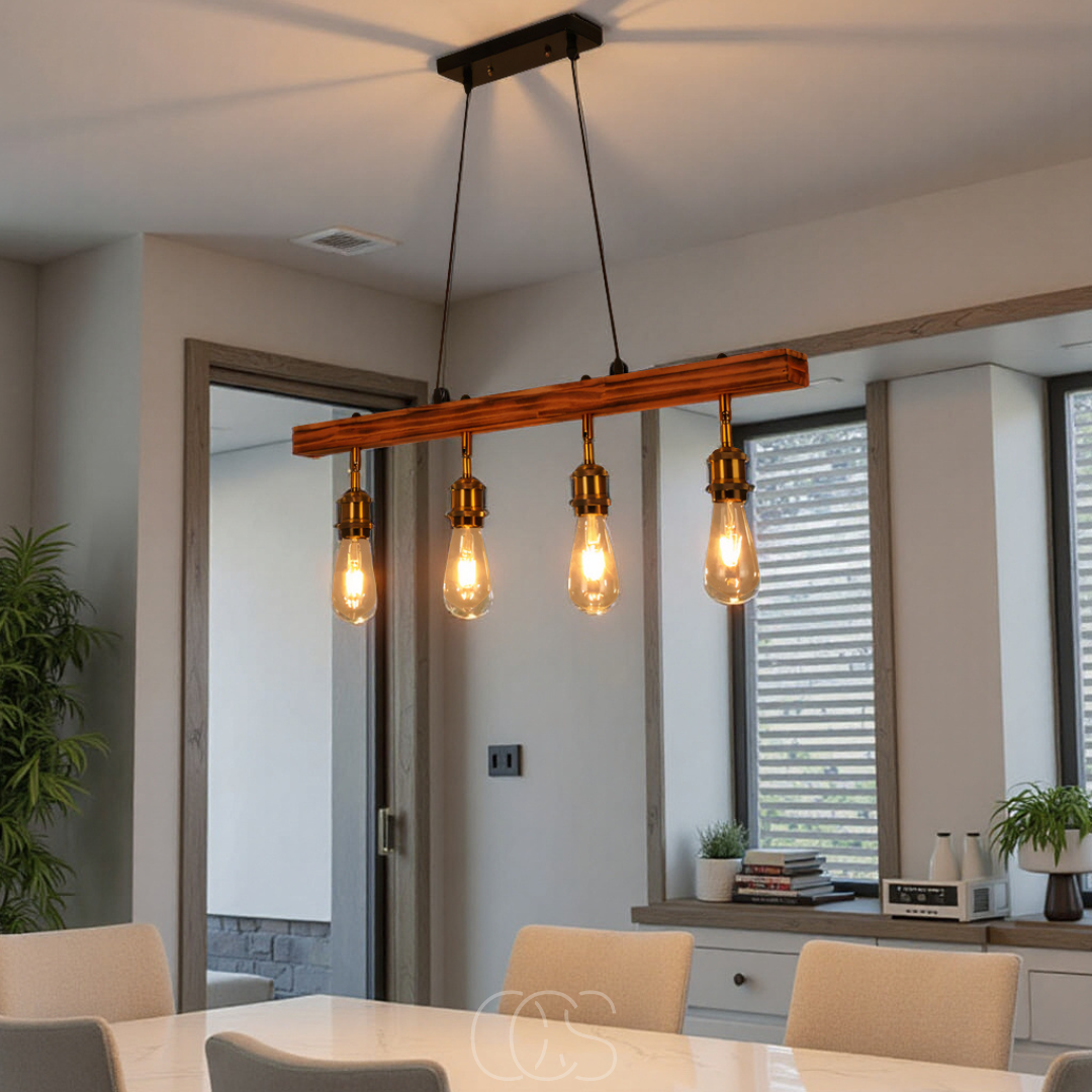 Cleroa - Ceiling lamp 4 lights - multi-light ceiling lamp wood & metal