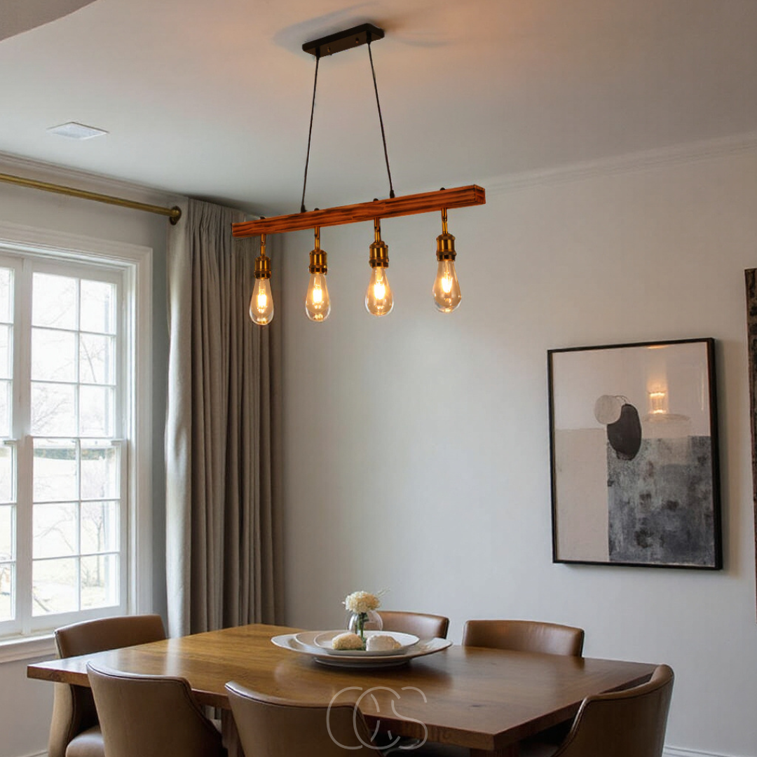 Cleroa - Ceiling lamp 4 lights - multi-light ceiling lamp wood & metal