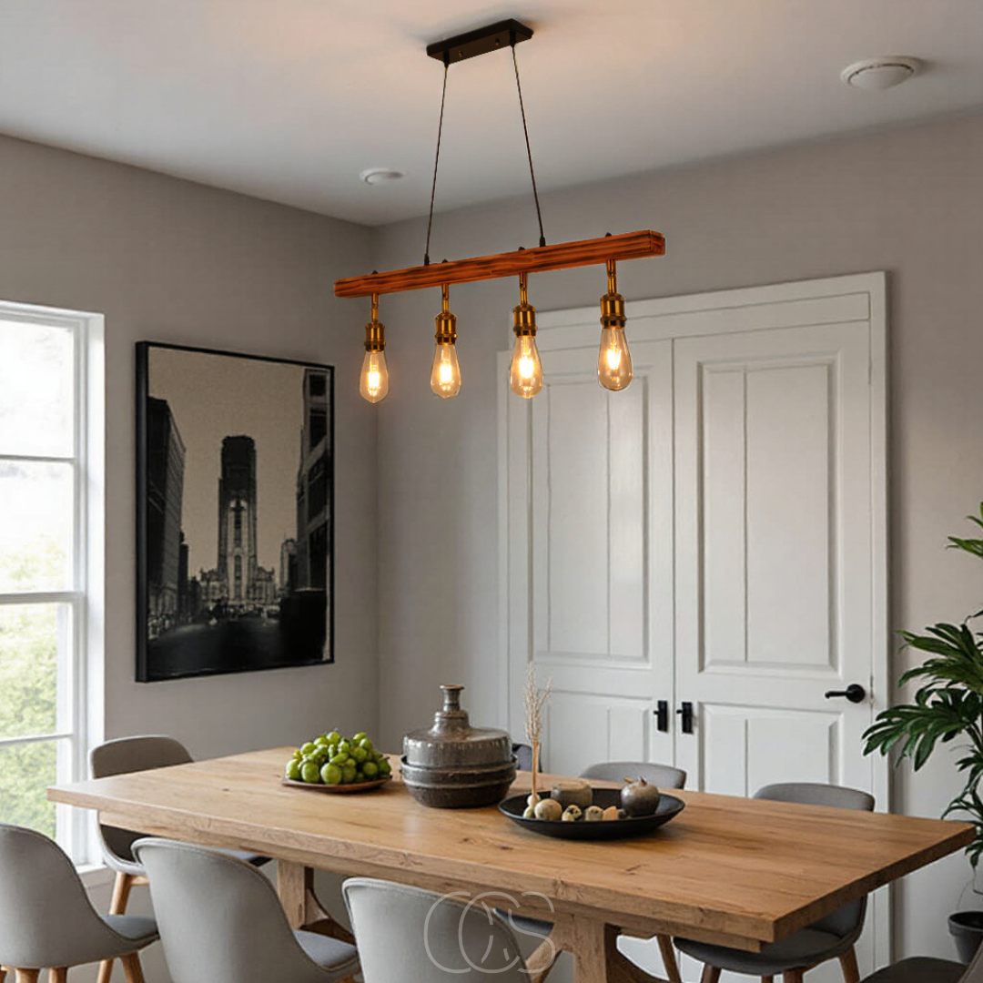 Cleroa - Ceiling lamp 4 lights - multi-light ceiling lamp wood & metal