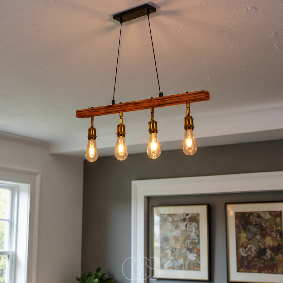 Cleroa - Ceiling lamp 4 lights - multi-light ceiling lamp wood & metal