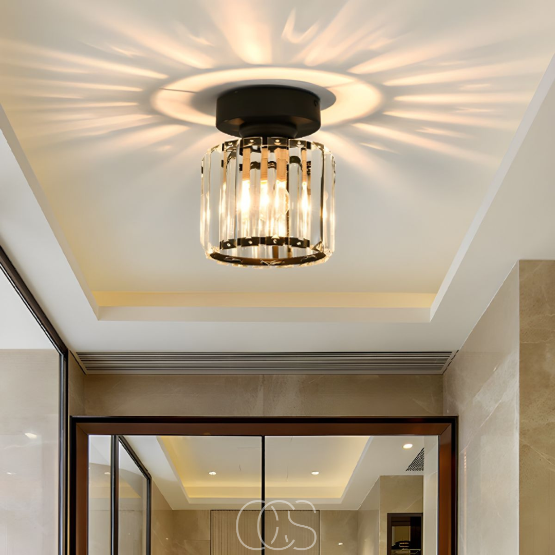 Cleroa - Crystal ceiling lamp - Black Metal & K9 Crystal flush mount