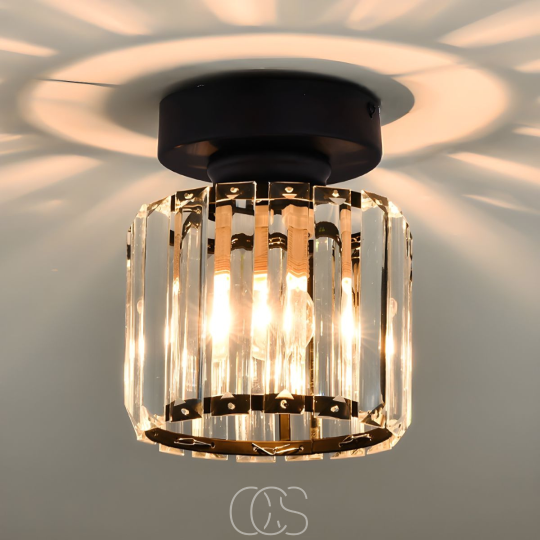 Cleroa - Crystal ceiling lamp - Black Metal & K9 Crystal flush mount