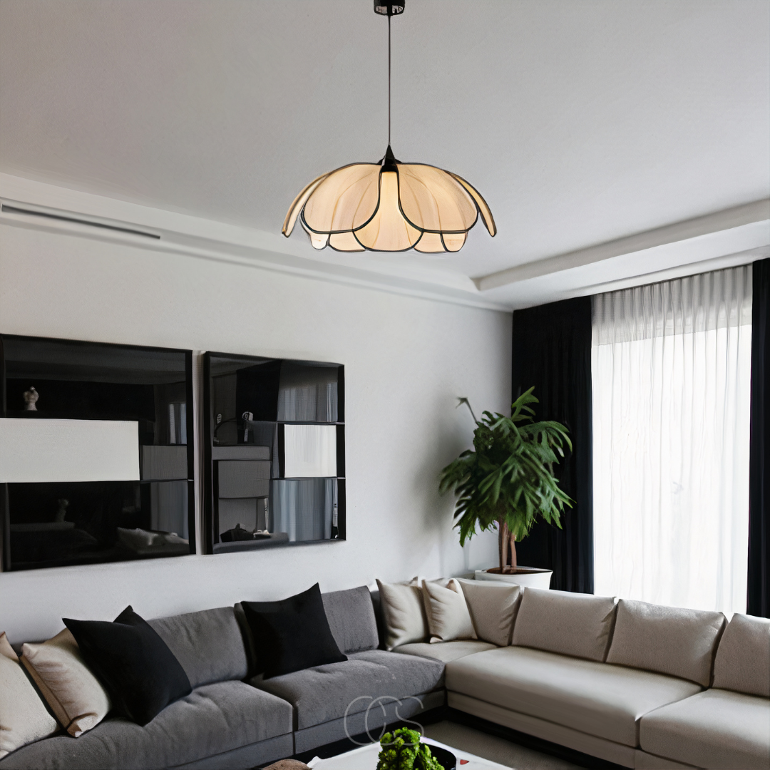 Cleroa - Lampe suspendue en rotin en forme de fleur avec accents noirs