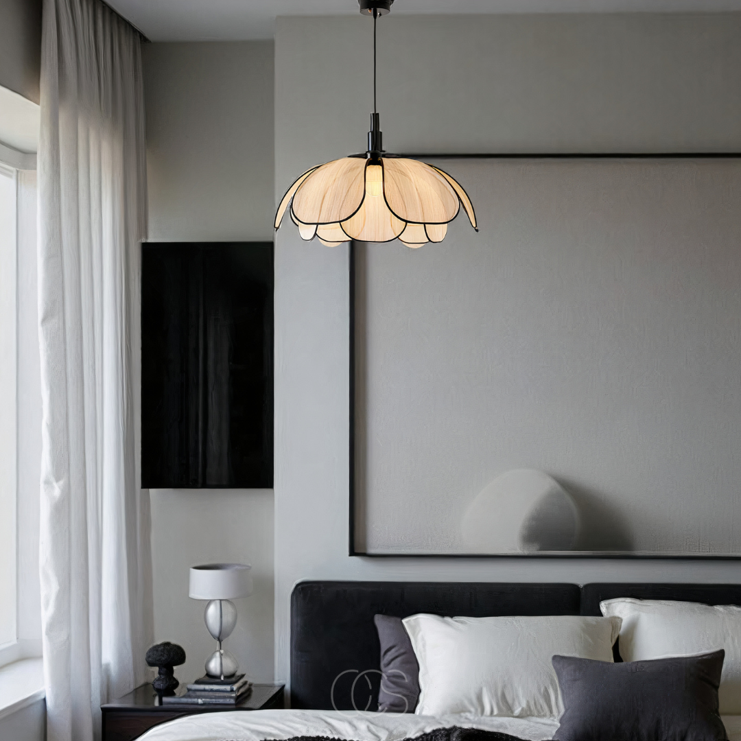 Cleroa - Lampe suspendue en rotin en forme de fleur avec accents noirs