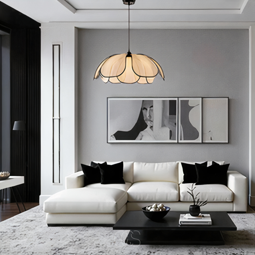 Cleroa - Lampe suspendue en rotin en forme de fleur avec accents noirs