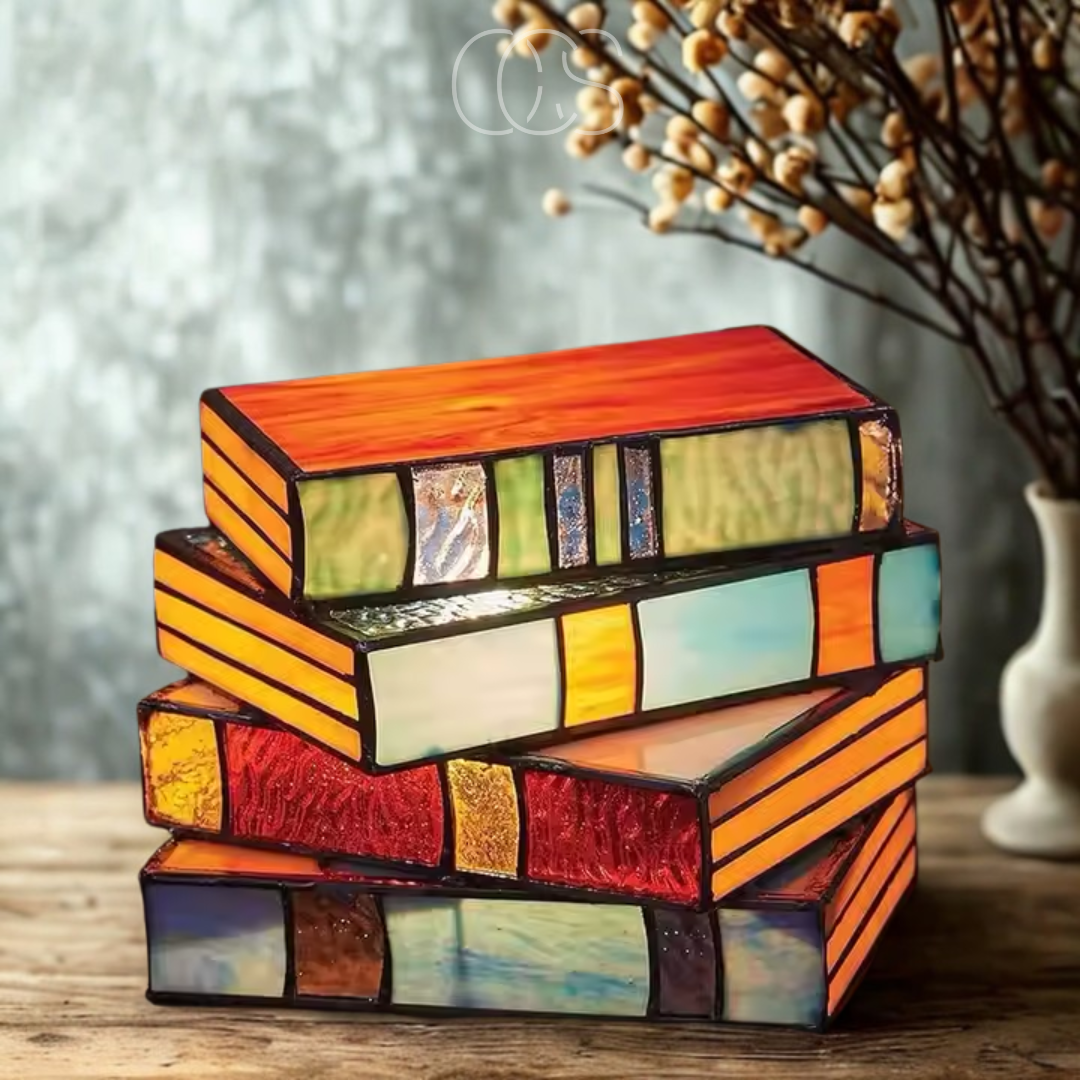 Cleroa - Mosaic Book Lamp - Wireless Tiffany Table Lamp