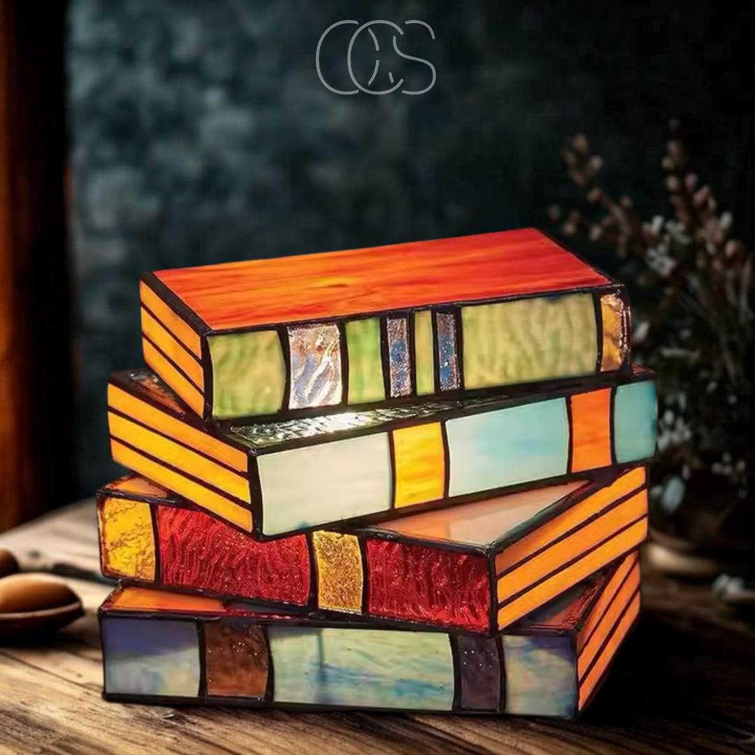 Cleroa - Mosaic Book Lamp - Wireless Tiffany Table Lamp