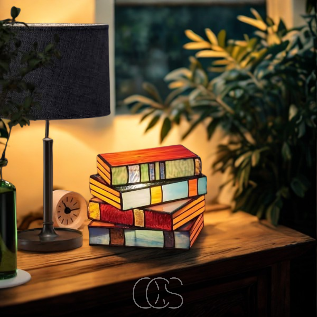 Cleroa - Mosaic Book Lamp - Wireless Tiffany Table Lamp