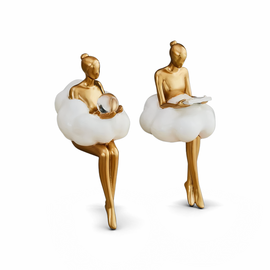 Cleroa - Reading Woman on Cloud Sculpture - Resin Art Object