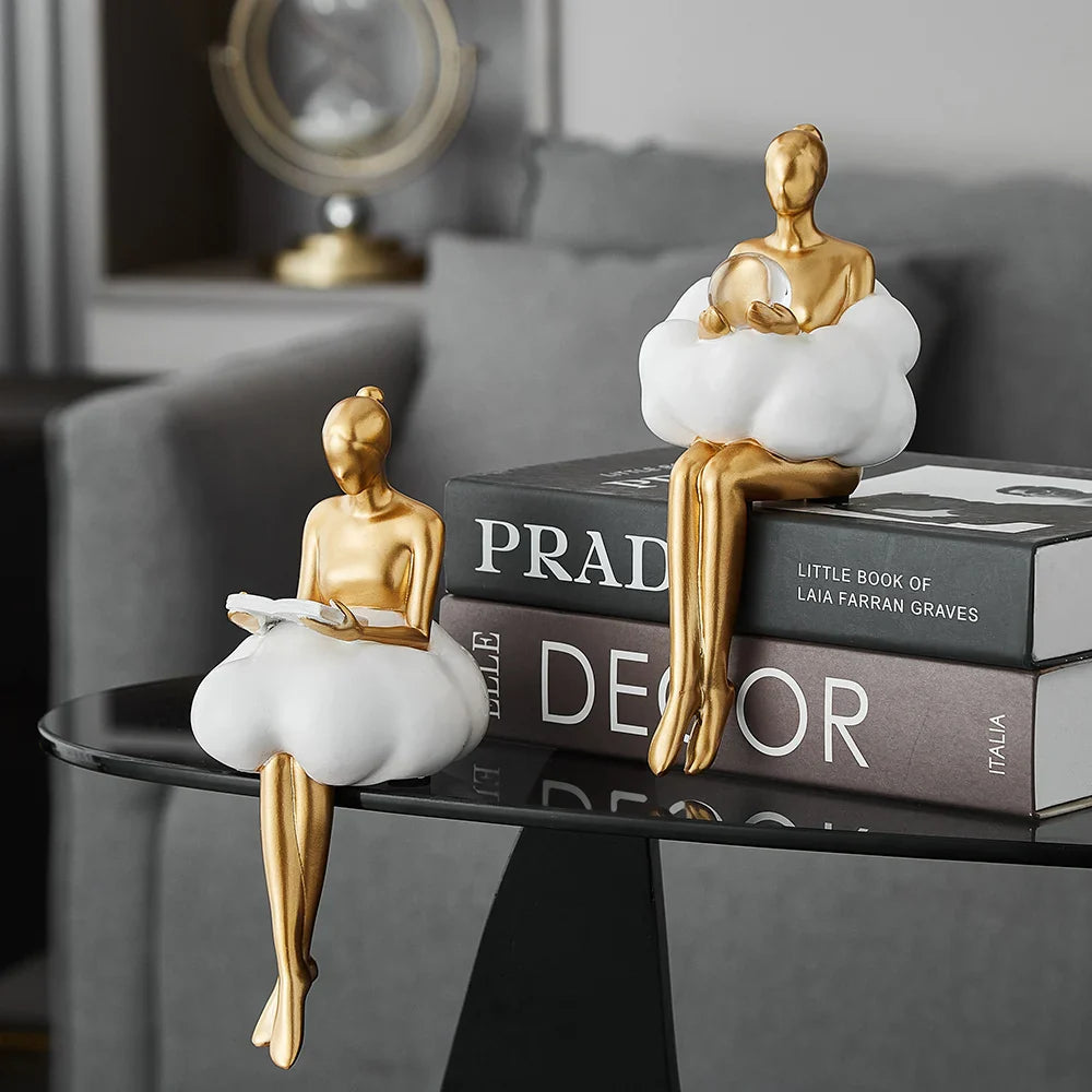 Cleroa - Reading Woman on Cloud Sculpture - Resin Art Object