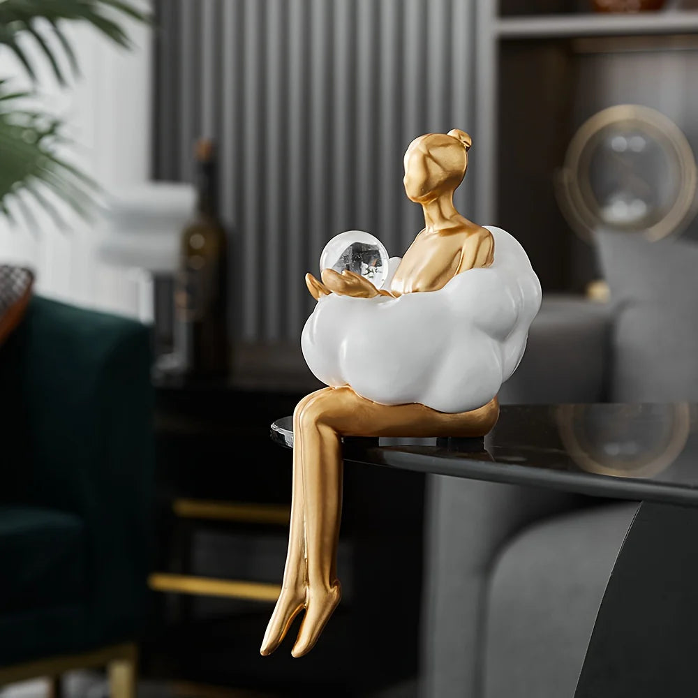 Cleroa - Reading Woman on Cloud Sculpture - Resin Art Object