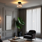 Cleroa - Crystal ceiling lamp - Black Metal & K9 Crystal flush mount