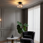 Cleroa - Crystal ceiling lamp - Black Metal & K9 Crystal flush mount