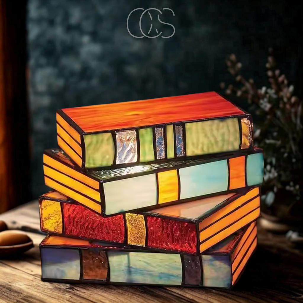 Cleroa - Mosaic Book Lamp - Wireless Tiffany Table Lamp
