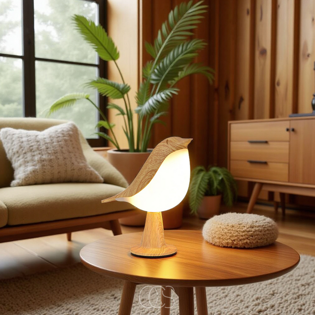 Cleroa - Wooden Bird Lamp - Wireless Table Lamp with Warm Light